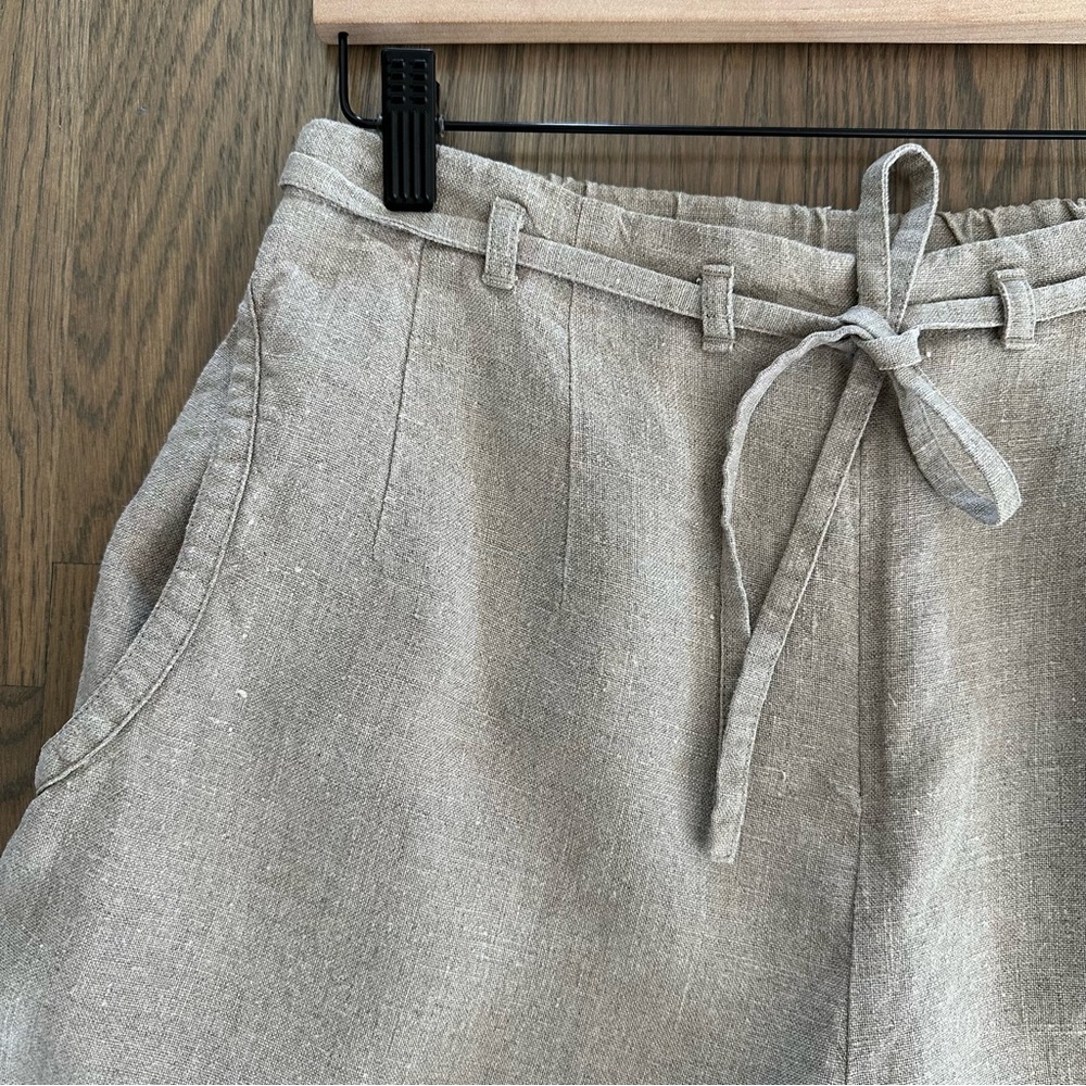 Vintage 100% Linen High-Waisted Textured Shorts in Khaki / Tan Size Large - Picture 3 of 6
